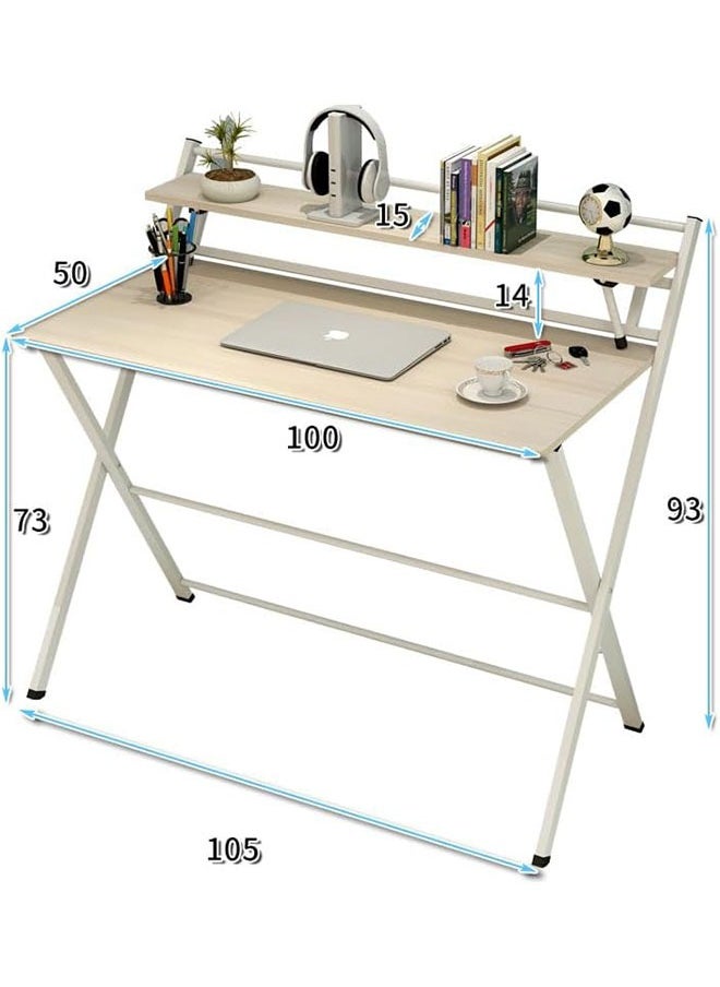 Computer Desk,Portable Folding Laptop Desk,Folding Table with Storage Sheves,Space Saving Home Office Writing Desk,Study Table for Small Space(Maple Wood-100cm)