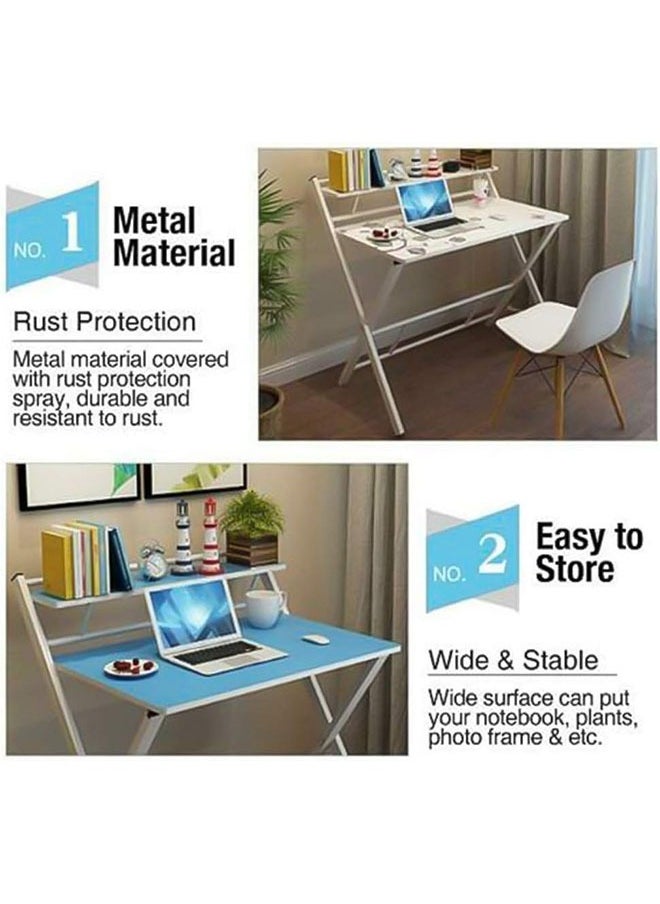 Computer Desk,Portable Folding Laptop Desk,Folding Table with Storage Sheves,Space Saving Home Office Writing Desk,Study Table for Small Space(Maple Wood-100cm)