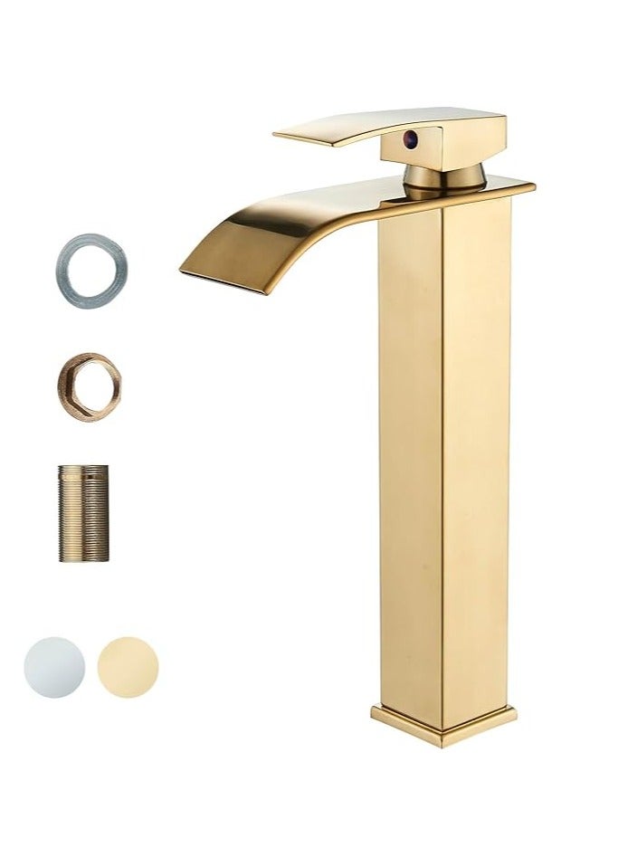 Basin Tap | High Arc | Tall Basin Mixer tap | Commercial 1-Hole | Brass Single Lever | Deck Mounted (Matt Gold) - Image 1