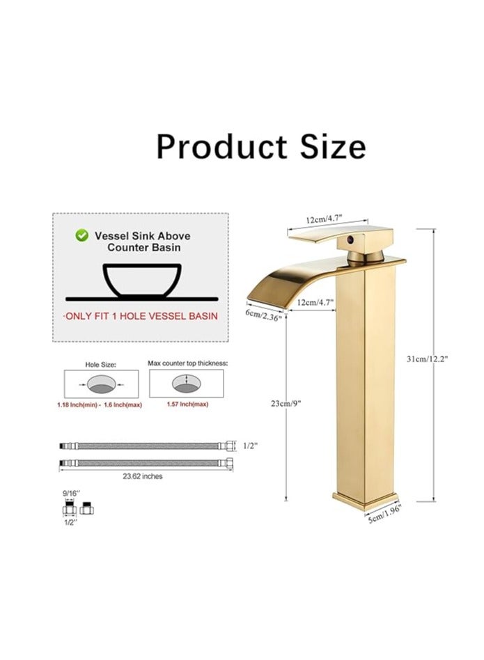 Basin Tap | High Arc | Tall Basin Mixer tap | Commercial 1-Hole | Brass Single Lever | Deck Mounted (Matt Gold) - Image 2