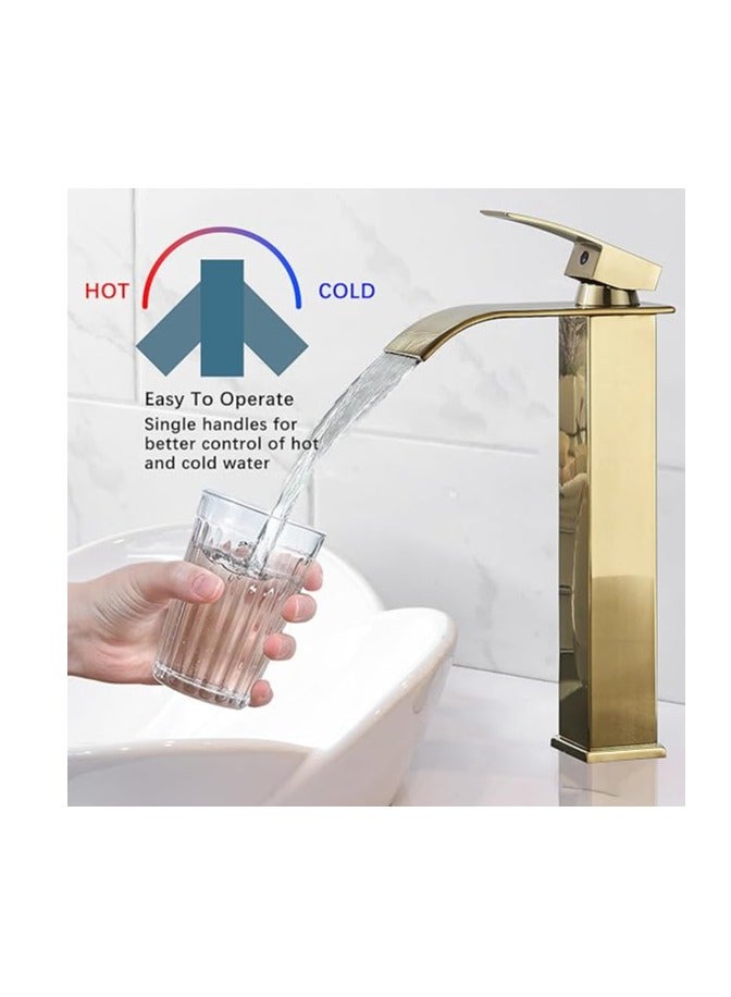 Basin Tap | High Arc | Tall Basin Mixer tap | Commercial 1-Hole | Brass Single Lever | Deck Mounted (Matt Gold) - Image 3