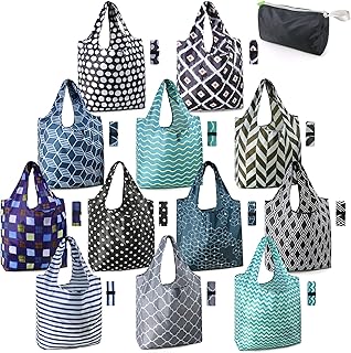 BeeGreen Reusable Grocery Bags Lightweight Durable Shopping Bags Washable Foldable 12 Pack Xlarge Classic Geometric - Image 1