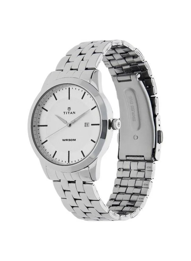 تيتان ساعة يد رجالية من الستانلس ستيل دائرية بعقارب