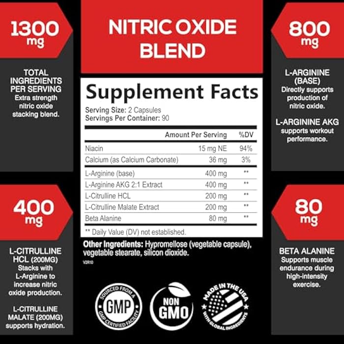 SilverOnyx Extra Strength Nitric Oxide Booster - 3X Strength L-Arginine, Citrulline, & Beta Alanine - Premium Nitric Booster Natural Energy, Muscle & Heart Support, Bottled in USA for Men & Women - 180 Capsules - Image 2