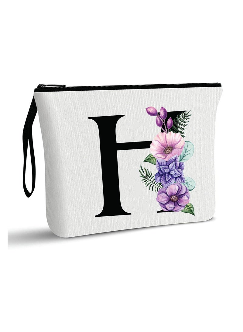 PRINTSHOP4ME Initial Monogram Travel Makeup Bag for Women Unique Birthday Gifts for Mother - Bride Bridesmaid Cosmetic bag - Initial Canvas Makeup Bag Gifts with Zipper(H) - Image 1