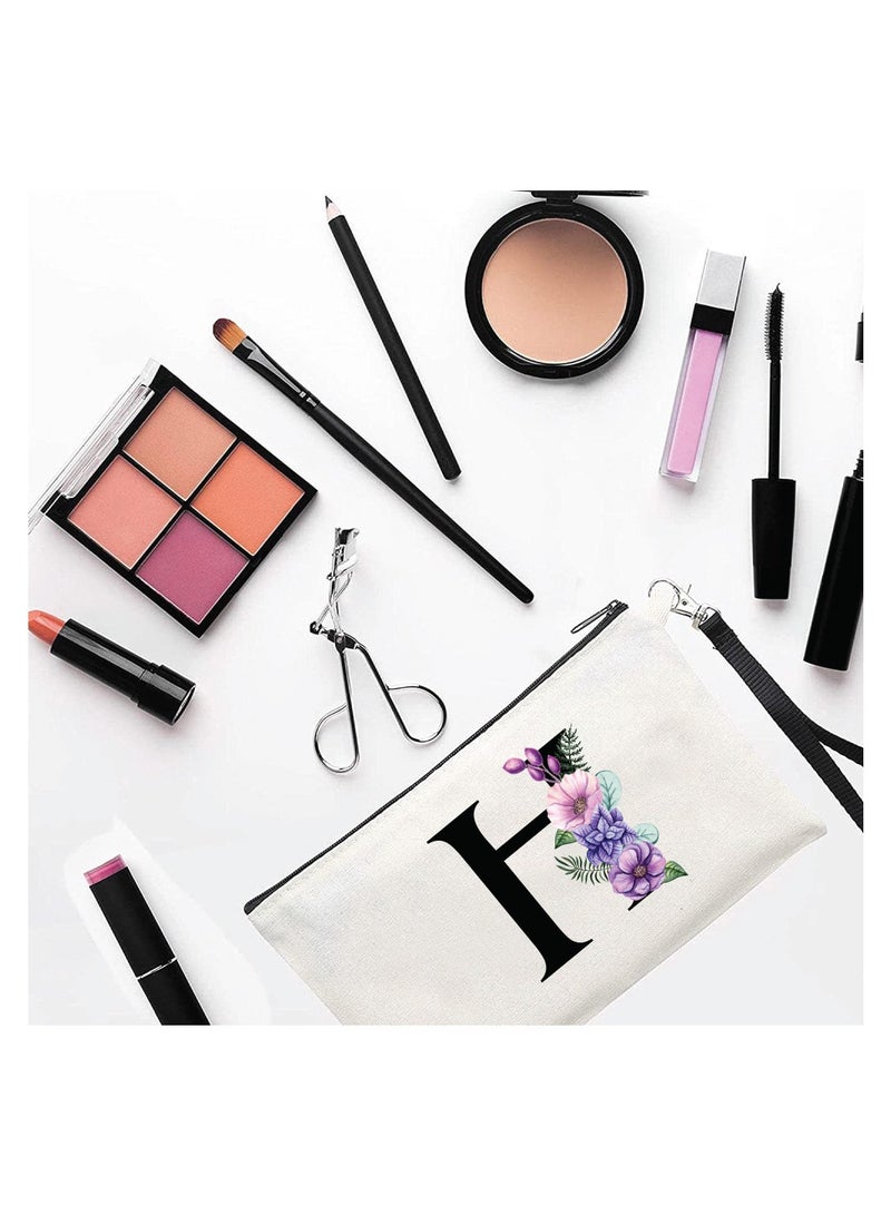 PRINTSHOP4ME Initial Monogram Travel Makeup Bag for Women Unique Birthday Gifts for Mother - Bride Bridesmaid Cosmetic bag - Initial Canvas Makeup Bag Gifts with Zipper(H) - Image 2