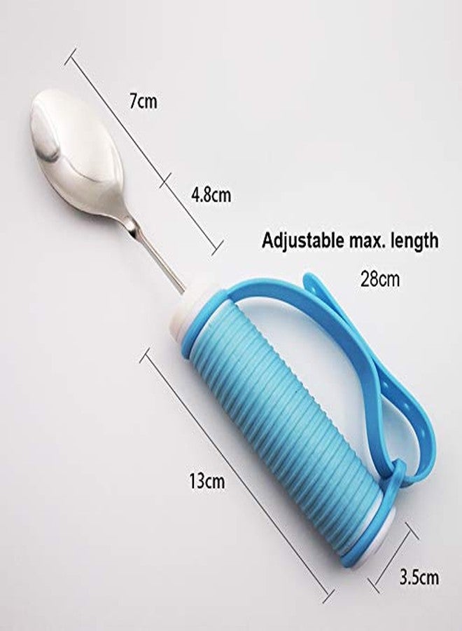 DOPHO Flexible Stainless Steel Spoon and Fork Set with Adjustable Strap 360 Degree Rotated Eating AIDS Utensils for Disabled Patient Elder Arthritis People Handicapped (fork+spoon) - Image 2
