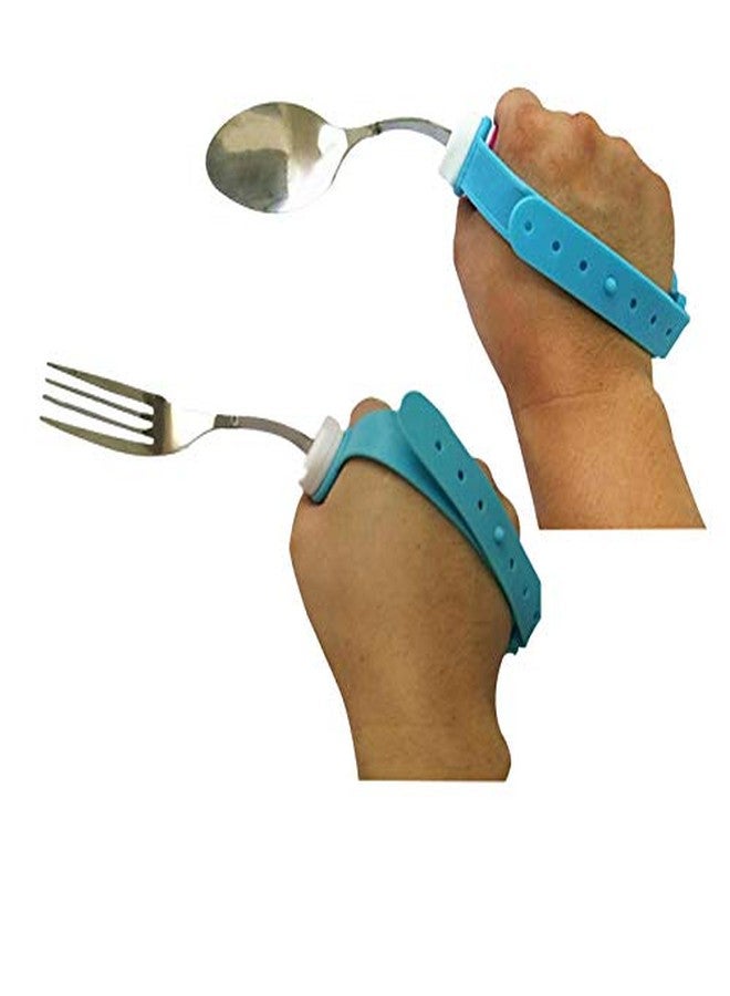 DOPHO Flexible Stainless Steel Spoon and Fork Set with Adjustable Strap 360 Degree Rotated Eating AIDS Utensils for Disabled Patient Elder Arthritis People Handicapped (fork+spoon) - Image 1