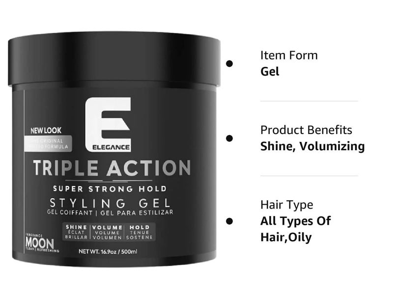 E Elegance Moon Fragrance Triple Action Hair Gel for Men And Women - Super Strong Hold, Extreme Volume, And Long Lasting Shine - Flake Free And Refreshing Fragrance - All Hair Types, 16.9 oz - Image 2