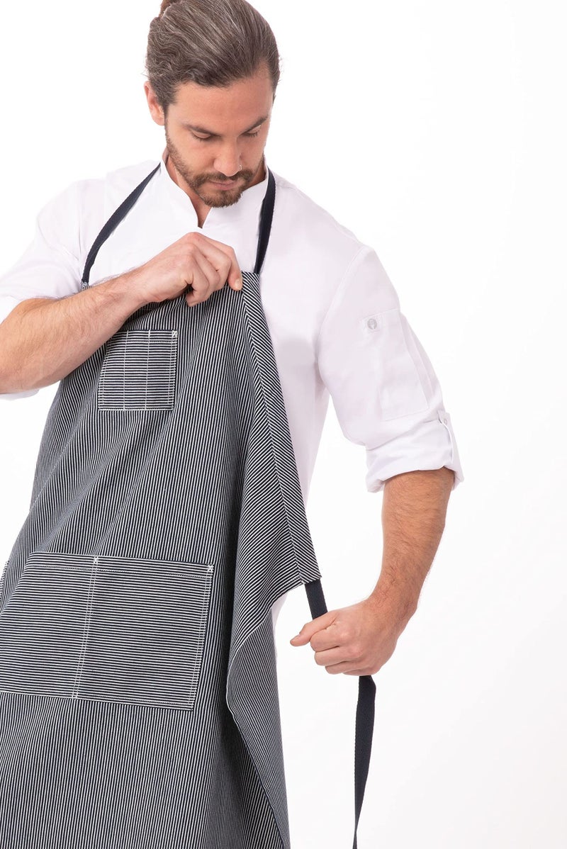 Chef Works Unisex Portland Chefs Bib Apron, Indigo Blue, One Size - Image 4