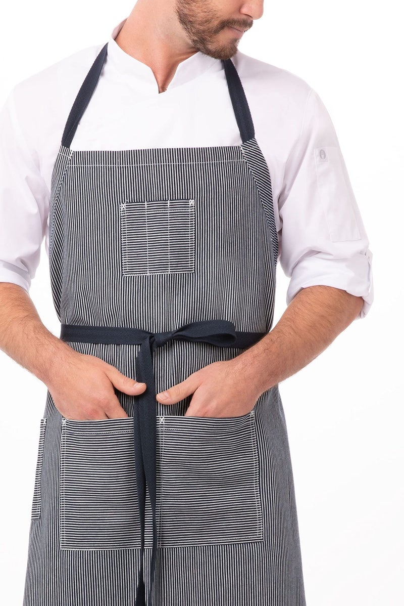 Chef Works Unisex Portland Chefs Bib Apron, Indigo Blue, One Size - Image 3