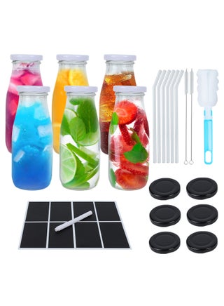 6Pack 12oz Glass Milk Bottles with Airtight Lids – Reusable Bottles for Juices, Smoothies, Water, and Cold Beverages – Includes Glass Straws, Labels & Cleaning Brushes - pzsku/ZA61415EB44FC646CC7E4Z/45/1746218245/b6786d1c-e98e-4226-ae8d-f8f8d2611089