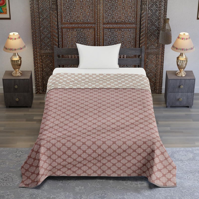 BENAVJI BENAVJI 150 GSM Microfibre Printed Quilt BlanketComforter Single Bed Dohar Size 56X84 White Brown Color - Image 3