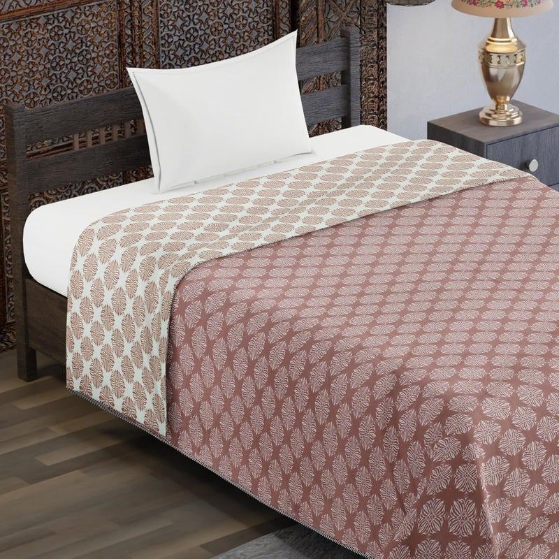 BENAVJI BENAVJI 150 GSM Microfibre Printed Quilt BlanketComforter Single Bed Dohar Size 56X84 White Brown Color - Image 4