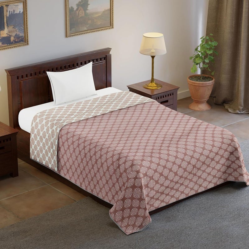 BENAVJI BENAVJI 150 GSM Microfibre Printed Quilt BlanketComforter Single Bed Dohar Size 56X84 White Brown Color - Image 5