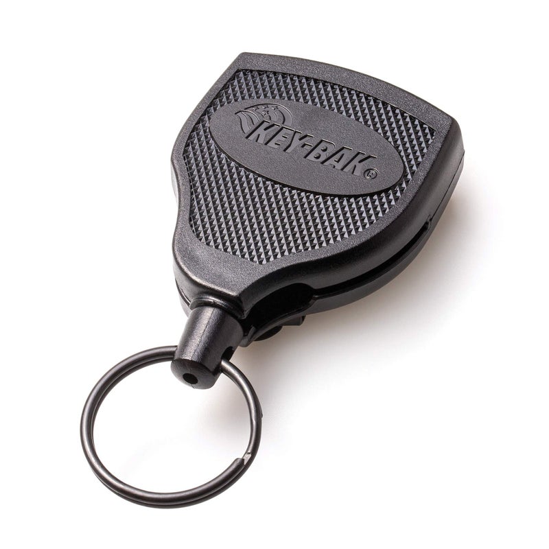 KEY-BAK SUPER48 HD 8oz. Locking Retractable Keychain, 48" Stainless Steel Cable, Black Polycarbonate Case, Steel Belt Clip, Oversized Split Ring - Image 1