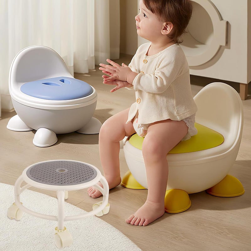 Low Stool with Wheels Rolling Pedicure Stool Small Grey for Home Spa Nail Salon Footrest Seating - Image 2