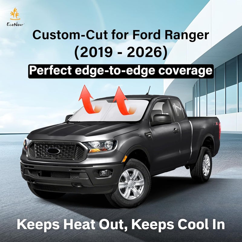 EcoNour Windshield Sun Shade Compatible for Ford Ranger (2019–2024) | Front Window Shade for Midsize Pickup Truck | 4-Layer, 240T Sunshade Accessories | UV & Heat Reflector for Ranger Windshield - Image 2