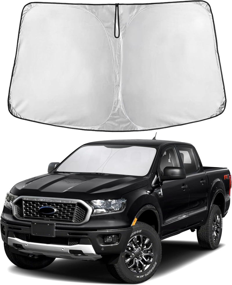 EcoNour Windshield Sun Shade Compatible for Ford Ranger (2019–2024) | Front Window Shade for Midsize Pickup Truck | 4-Layer, 240T Sunshade Accessories | UV & Heat Reflector for Ranger Windshield - Image 1