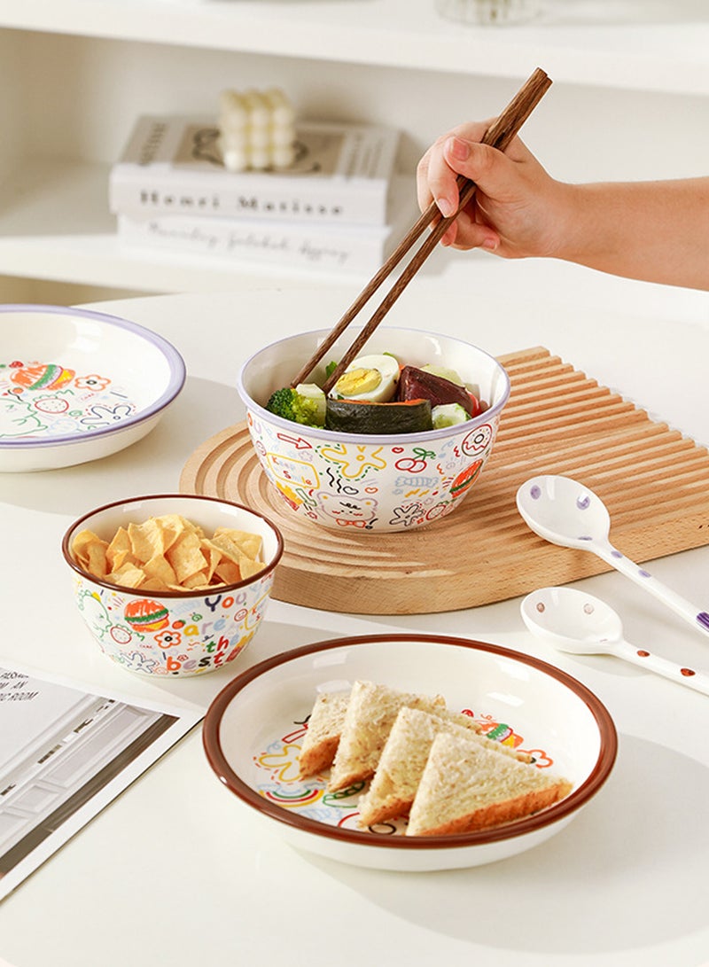 Cartoon Graffiti Ceramic Tableware Set - 4 - Person Dinnerware with Plates, Bowls, Spoons, Colorful Cute Patterns, Ideal for Family Meals & Gifting - Image 5