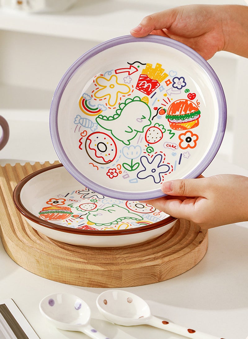 Cartoon Graffiti Ceramic Tableware Set - 4 - Person Dinnerware with Plates, Bowls, Spoons, Colorful Cute Patterns, Ideal for Family Meals & Gifting - Image 4