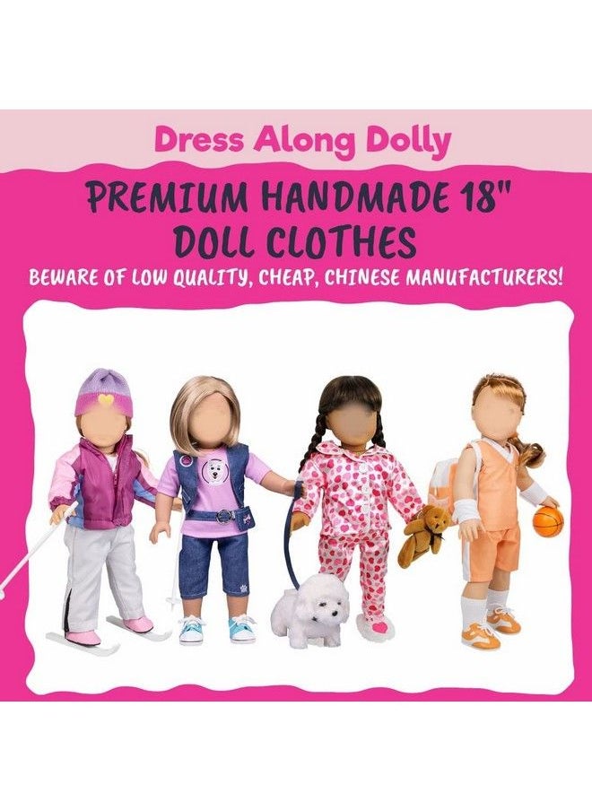 Dress Along Dolly - Pink Heart Doll Outfit (3 Piece Set) Premium Handmade High Quality Costume Clothes And Accessories For 18" Dolls Includes Valentines Day Dress Headband & Shoes Gifts For Girls Kids Birthday - Image 1