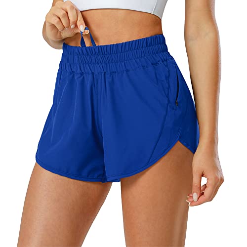 Aurefin Athletic Shorts for Women,Women's Quick Dry Workout Sports Active Running Track Shorts with Elastic and Zip PocketsSky Blue/Medium - Image 1