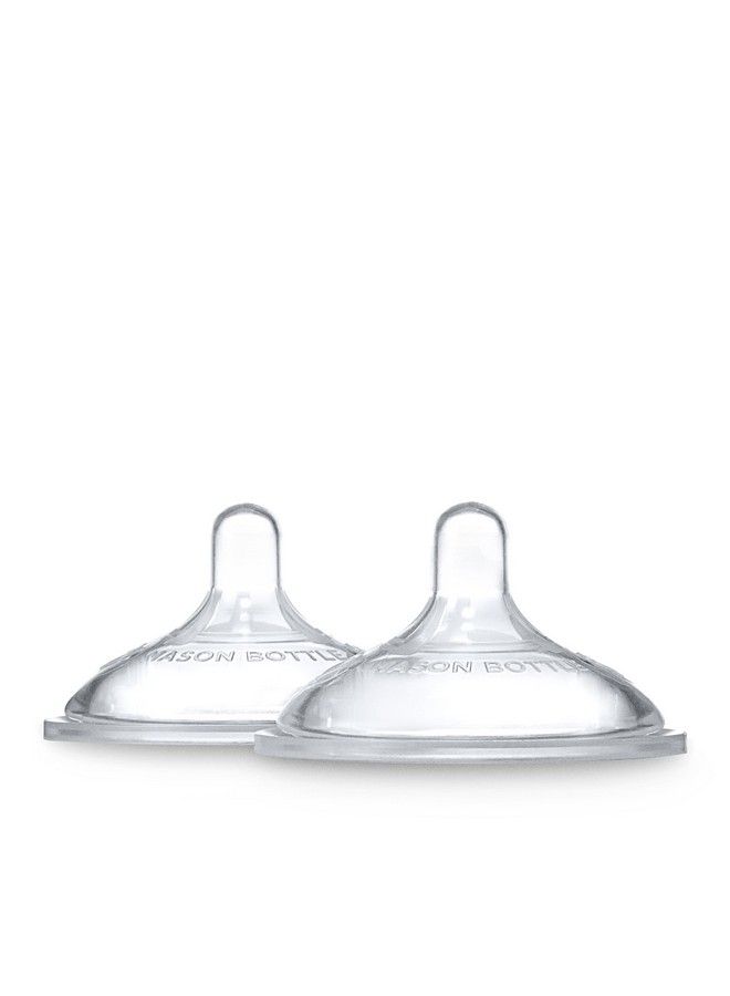 Mason Bottle Silicone Nipples: Flexible Flow For 6+ Months Transitional Flow Wide Naturalshaped Make A Bpafree Glass Baby Bottle Using Any Regularmouth Mason Jar 100% Made In The Usa (2 Pack) - Image 1