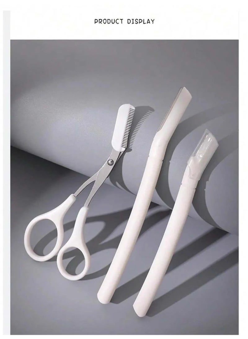 إيزي لايف مجموعة حلاقة الحواجب من 3 قطع للنساء، أدوات تشذيب محمولة باللون الأبيض للمبتدئين، أداة لطيفة لإزالة شعر الوجه والحواجب والزغب الخفيف - Image 2