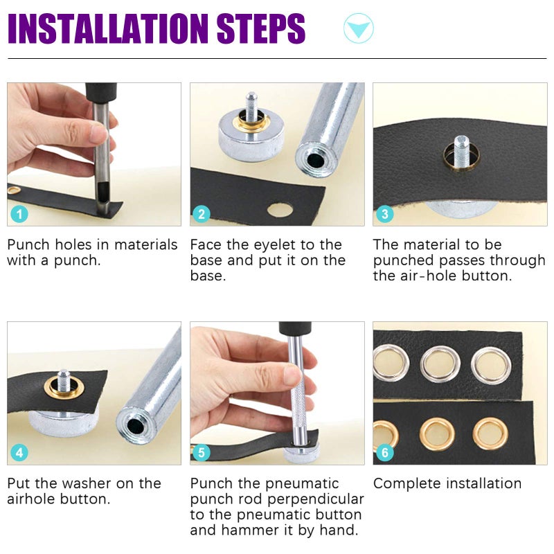 Swpeet 306Pcs 10 Colors 3/16 inch Metal Grommets Kit with Installation Tools, Eyelet Hole Punch Pliers and Soft Mallet with 100Pcs Gold Grommets, Metal Eyelets Kits Shoe Eyelets Grommet Sets - Image 5