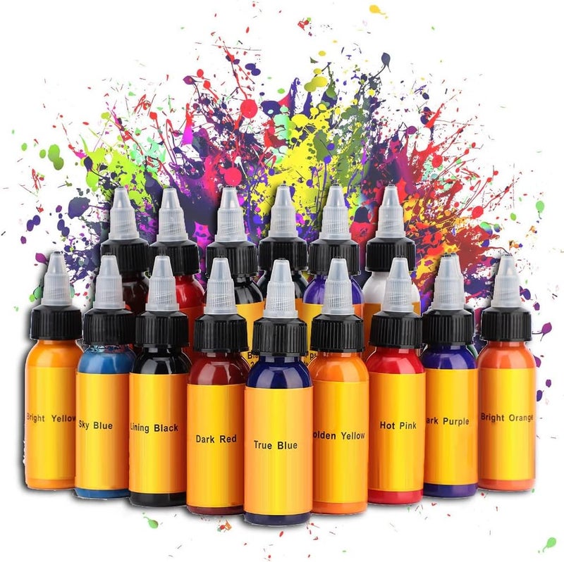 klarako Tattoo Ink Set, 1 oz / Bottle 16 Colors Tattoo Pigment Kit Tattoo and Body Art, 30ml Premium Tattoo Ink Tattoos Liner Shader Body Paint Pigment for Tattoo Artist - Image 1