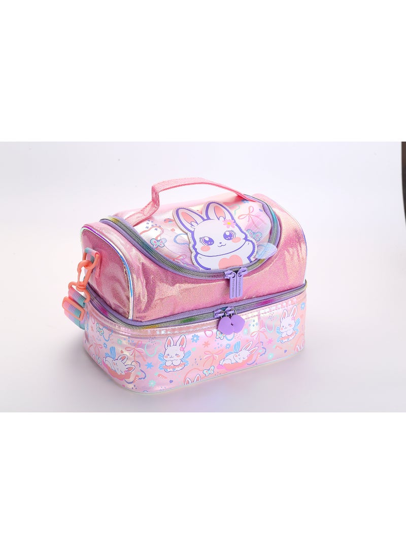 VEST Kids Lunch Bag, Cute Bunny Glitter Insulated Lunch Bag, Portable Double Layer Thermal Lunch Box Bag for Girls 25.5×16.5×17cm - Image 1