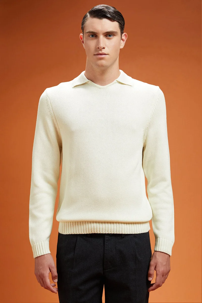 Men's ribbed knit jumper - Cream