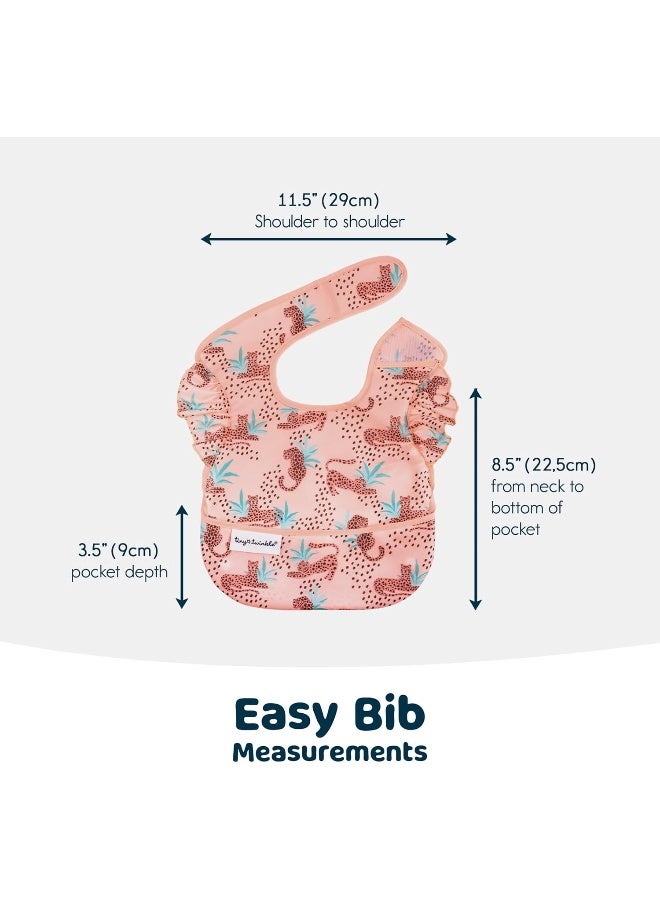 Tiny Twinkle Tiny Twinkle Mess-Proof Baby Bib - Waterproof Bib for Baby Girl - Machine Washable - Adjustable Closure - PVC, BPA, & Phthalate Free - Great for Travel - Baby Food Bibs (3 Pack, Leopard Set)  - Image 3