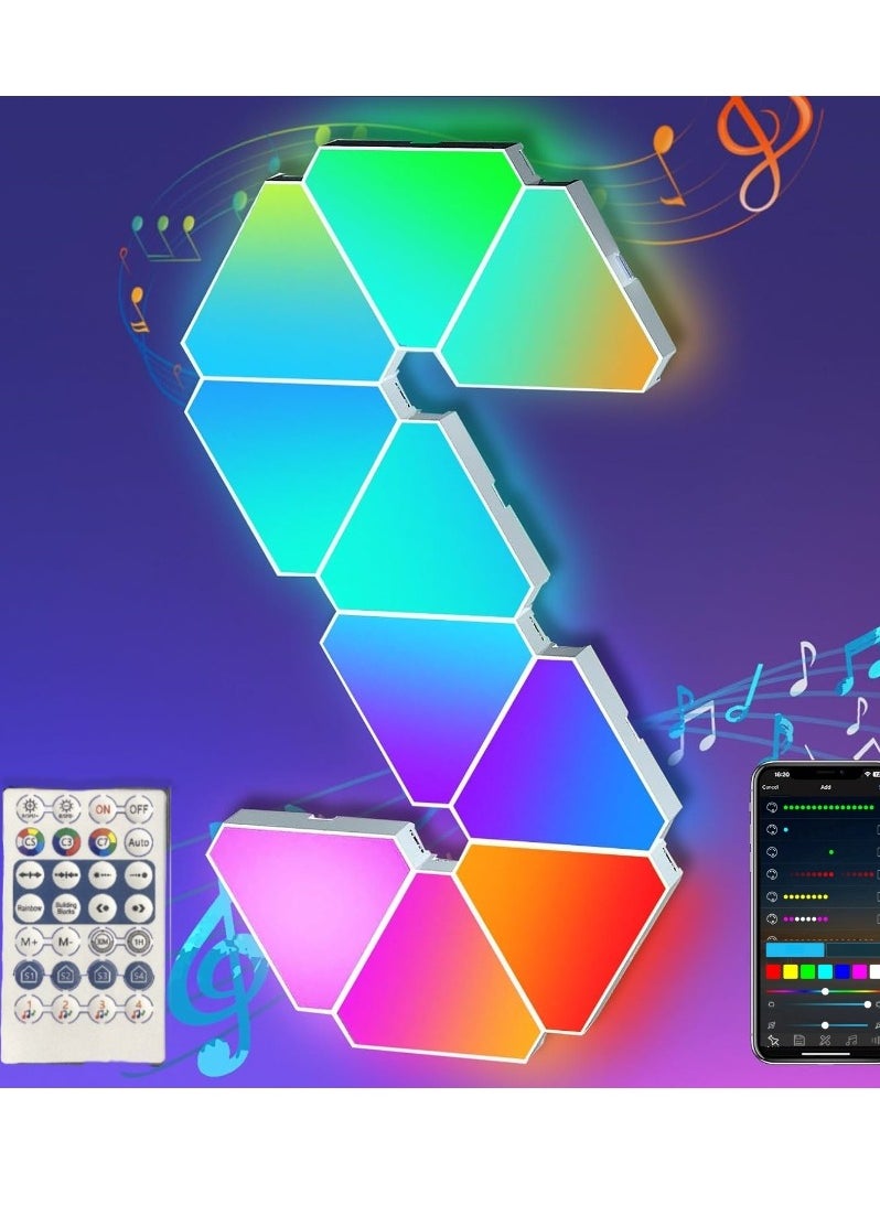 ميلاتيك - مجموعة من 10 لوحات إضاءة حائط LED مثلثة RGB، إضاءة إبداعية ذكية للديكور المنزلي مزودة بخاصية Wi-Fi مع مزامنة الموسيقى، متوافقة مع جوجل، لغرفة المعيشة، غرفة النوم، غرف الألعاب، ديكور الحفلات - Image 1