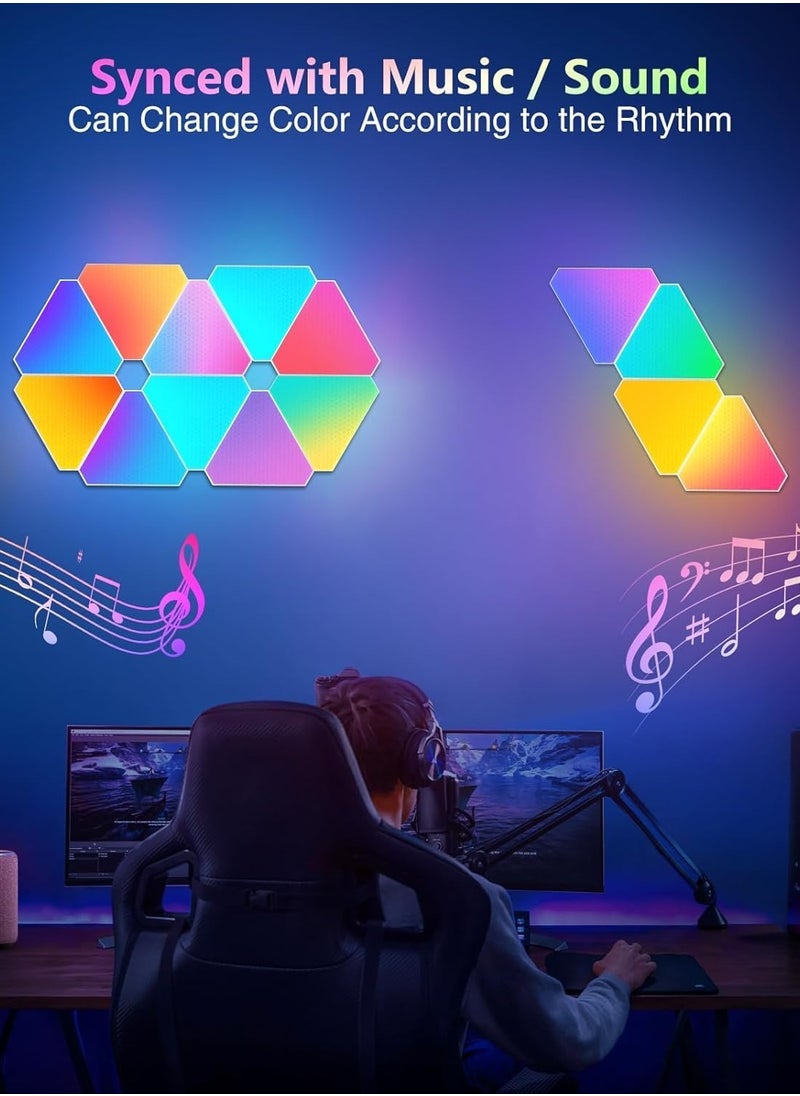ميلاتيك - مجموعة من 10 لوحات إضاءة حائط LED مثلثة RGB، إضاءة إبداعية ذكية للديكور المنزلي مزودة بخاصية Wi-Fi مع مزامنة الموسيقى، متوافقة مع جوجل، لغرفة المعيشة، غرفة النوم، غرف الألعاب، ديكور الحفلات - Image 1