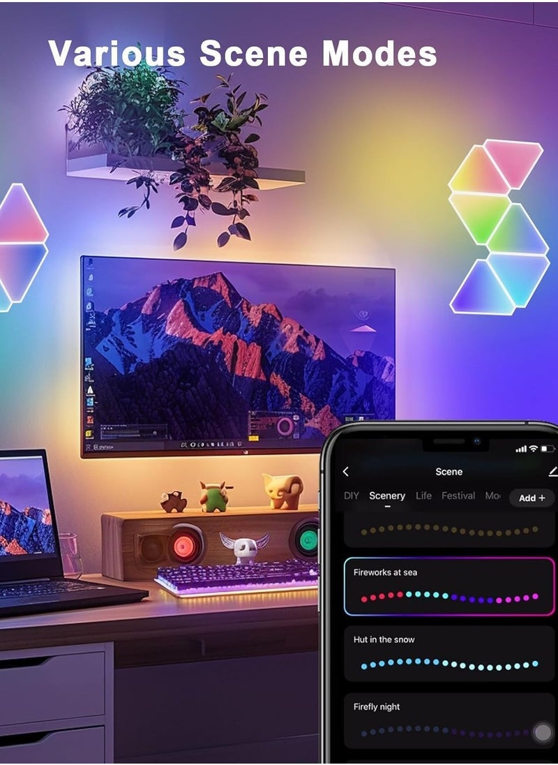 ميلاتيك - مجموعة من 10 لوحات إضاءة حائط LED مثلثة RGB، إضاءة إبداعية ذكية للديكور المنزلي مزودة بخاصية Wi-Fi مع مزامنة الموسيقى، متوافقة مع جوجل، لغرفة المعيشة، غرفة النوم، غرف الألعاب، ديكور الحفلات - Image 1