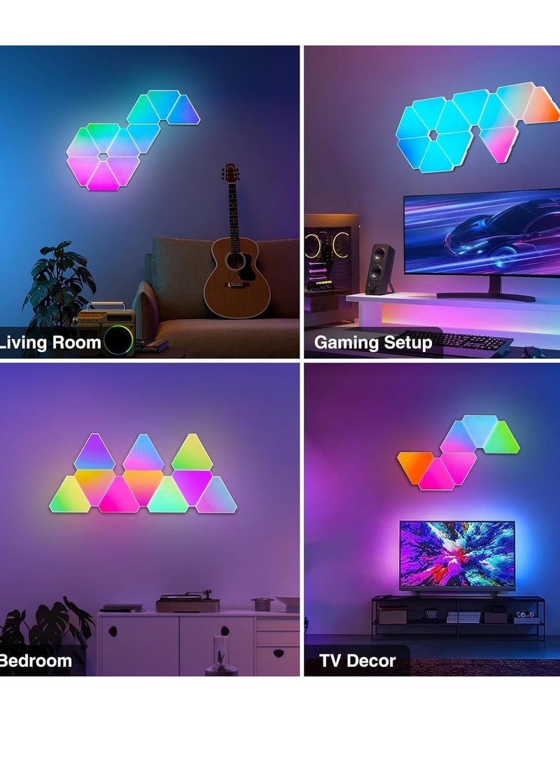 ميلاتيك - مجموعة من 10 لوحات إضاءة حائط LED مثلثة RGB، إضاءة إبداعية ذكية للديكور المنزلي مزودة بخاصية Wi-Fi مع مزامنة الموسيقى، متوافقة مع جوجل، لغرفة المعيشة، غرفة النوم، غرف الألعاب، ديكور الحفلات - Image 1