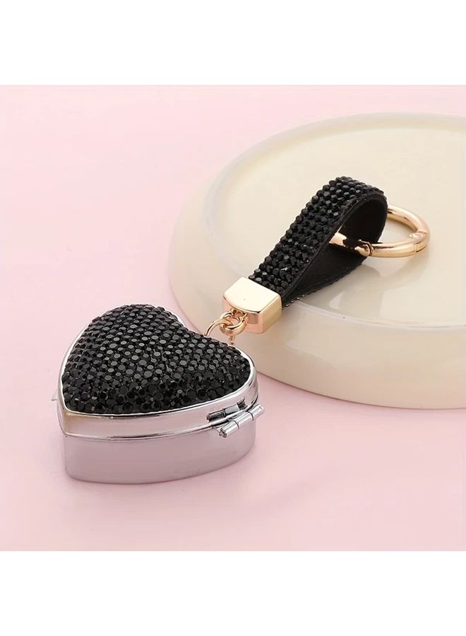 Black Portable Mini Metal Jewelry Box with Keychain Travel Ring Organizer - Image 5