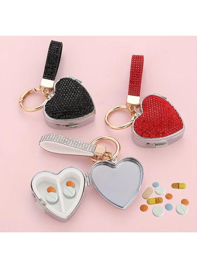 Black Portable Mini Metal Jewelry Box with Keychain Travel Ring Organizer - Image 2