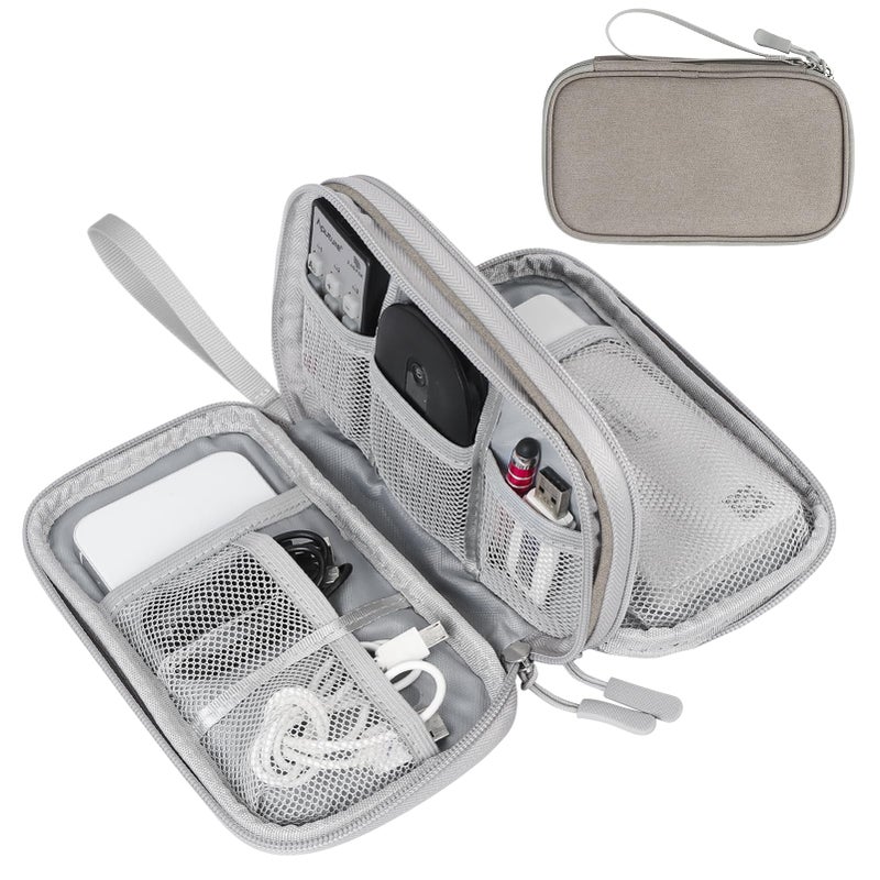 FYY Electronic Organizer, Travel Cable Organizer Bag Pouch Electronic Accessories Carry Case Portable Waterproof Double Layers All-in-One Storage Bag for Cable, Cord, Charger, Phone, Earphone Khaki - Image 1