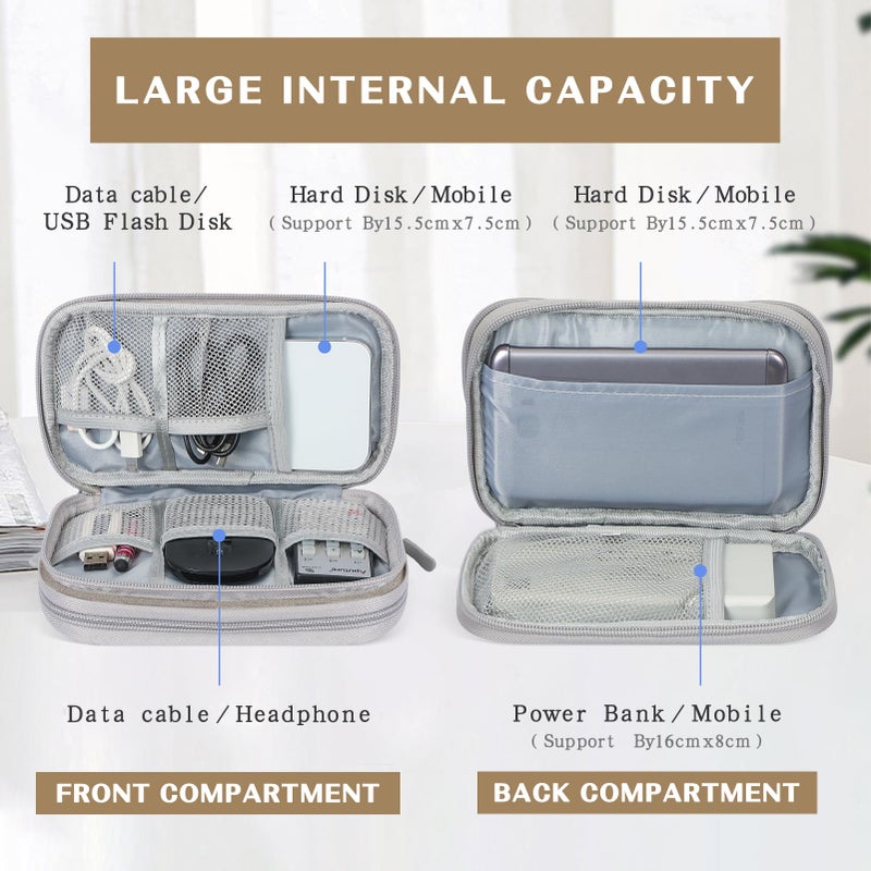 FYY Electronic Organizer, Travel Cable Organizer Bag Pouch Electronic Accessories Carry Case Portable Waterproof Double Layers All-in-One Storage Bag for Cable, Cord, Charger, Phone, Earphone Khaki - Image 3
