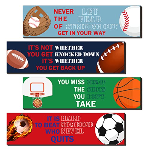 SHLINCO Sport Motivational Quote Wall Art(Pack of 4), Sport Themed for Boy's Bedroom Playroom Classroom Living Room Decoration - Image 1