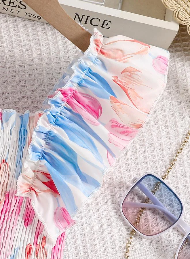 تايك تو Take Two Girls Tulip Print Ruffled Sleeve Dress