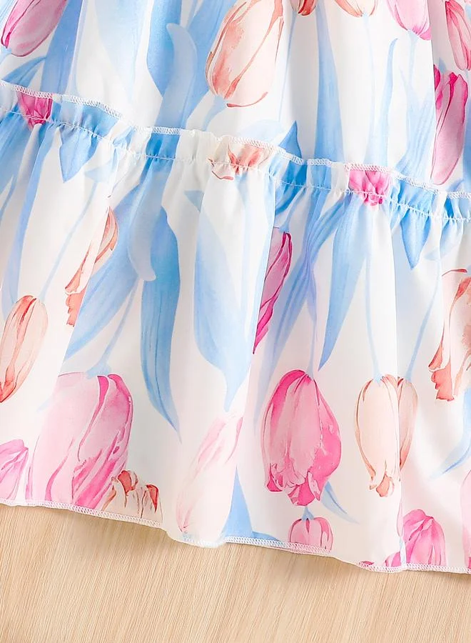 تايك تو Take Two Girls Tulip Print Ruffled Sleeve Dress