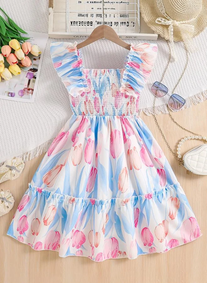 تايك تو Take Two Girls Tulip Print Ruffled Sleeve Dress