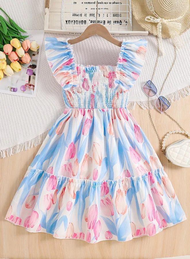تايك تو Take Two Girls Tulip Print Ruffled Sleeve Dress