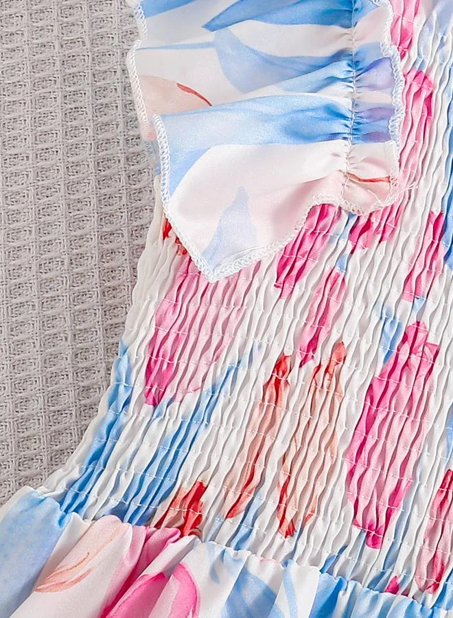 تايك تو Take Two Girls Tulip Print Ruffled Sleeve Dress