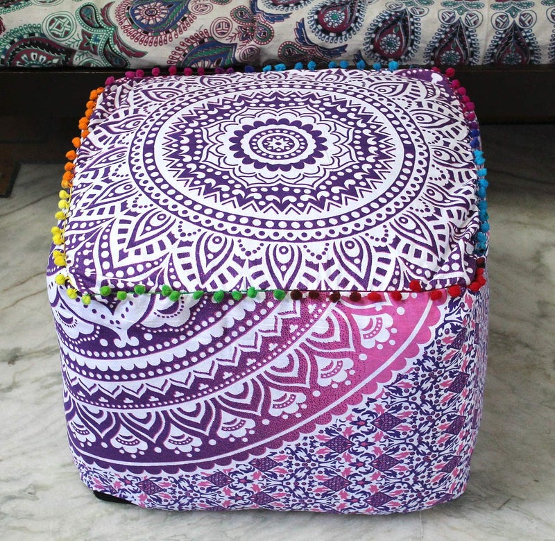 CRAFT KALA غطاء وسادة طاولة مربعة ذات تصميم ماندالا من ، بحجم 16×16×14 بوصة، بلون الشمس البرتقالية الحارقة. - Image 1