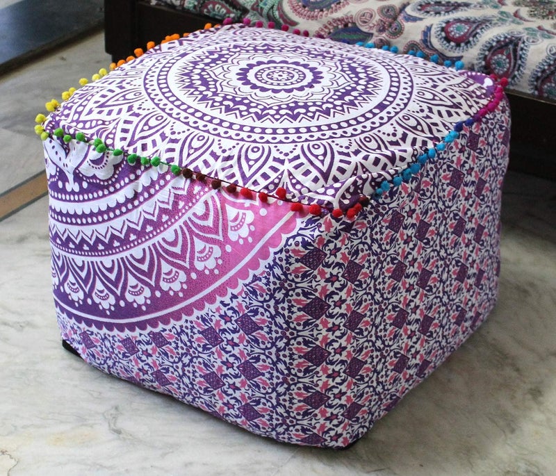 CRAFT KALA غطاء وسادة طاولة مربعة ذات تصميم ماندالا من ، بحجم 16×16×14 بوصة، بلون الشمس البرتقالية الحارقة. - Image 2